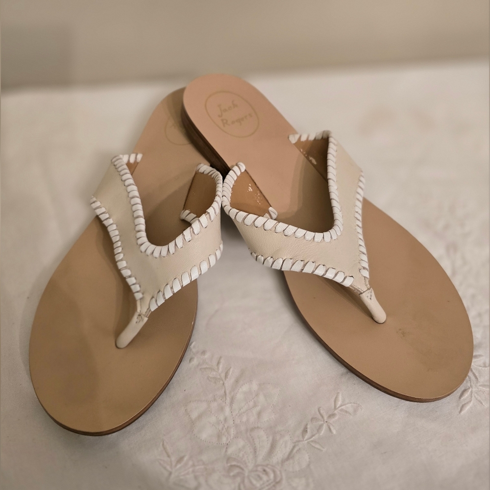 Jack Rogers Meghan Women's White and Tan Sandals Size 10 EUC